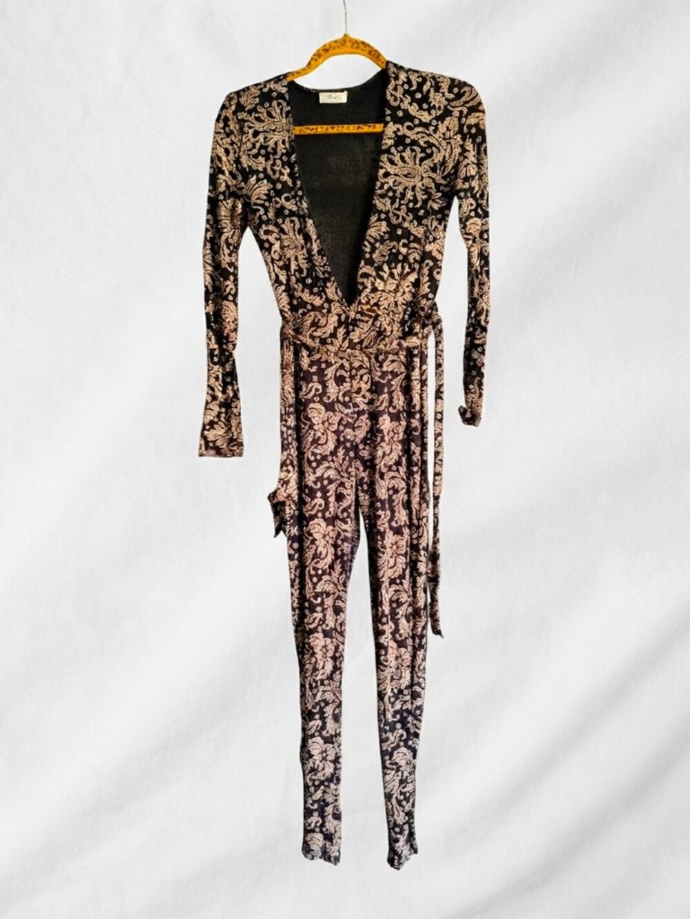 Black and Gold Metallic Pattern Jumpsuit